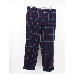 Corbin Wool Dress Pants Mens Plaid Flat Front Blue Red Classic Tailored
